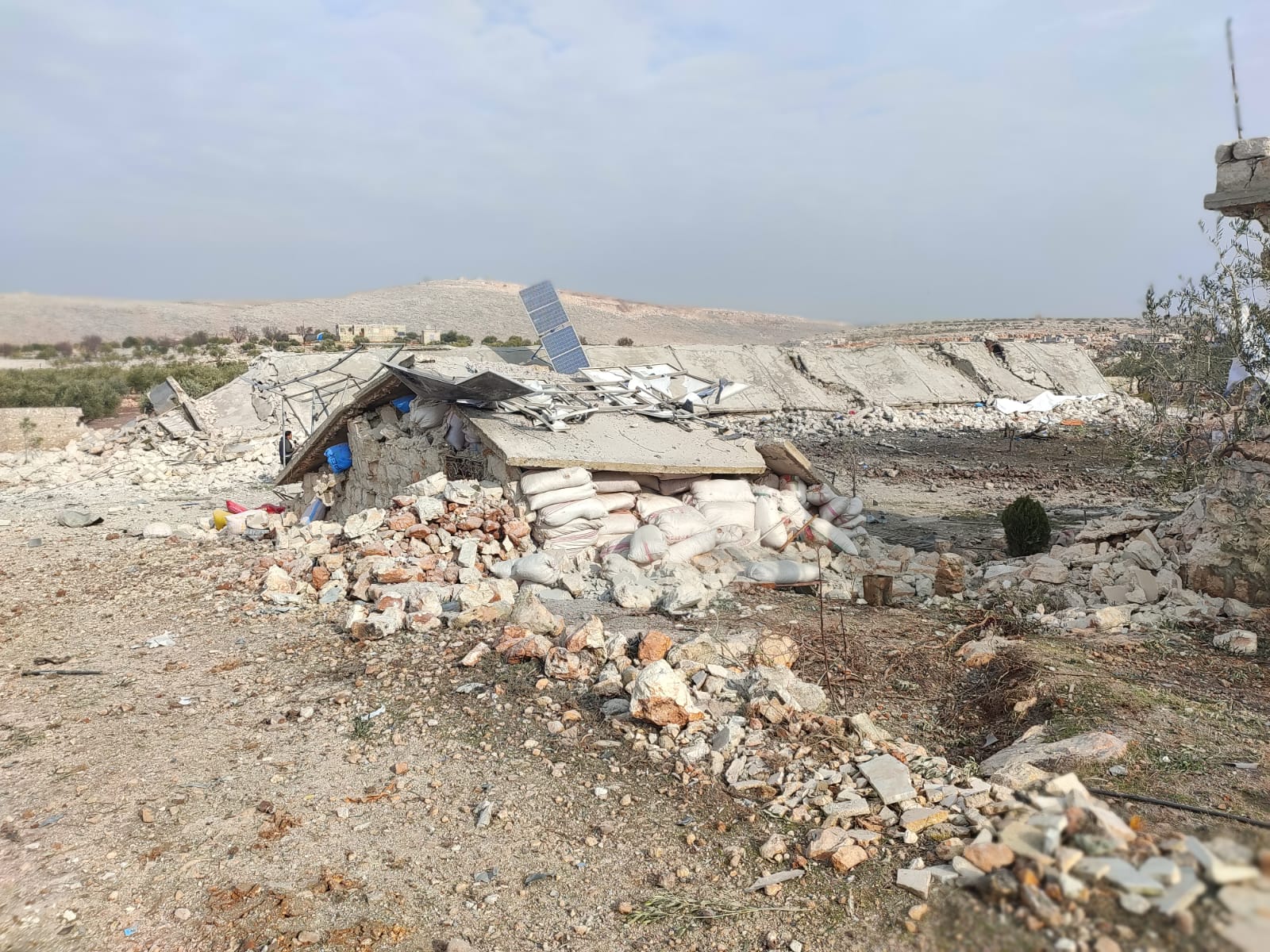 destruction to the poultry barn in Idlib in Syria