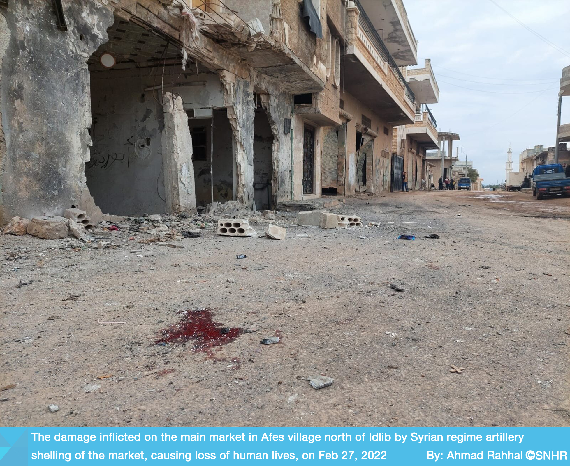 قصف النظام السوري على سوق في إدلب في سوريا يخلف ضحايا مدنيين 27-2-2022