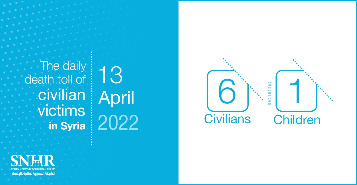 Civilians victims toll in Syria, April 13, 2022