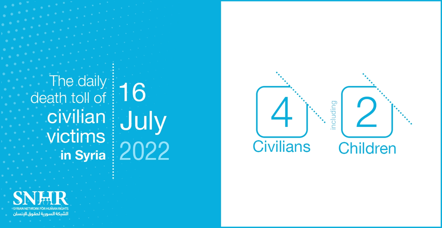 death toll of civilian victims in Syria on July 16, 2022