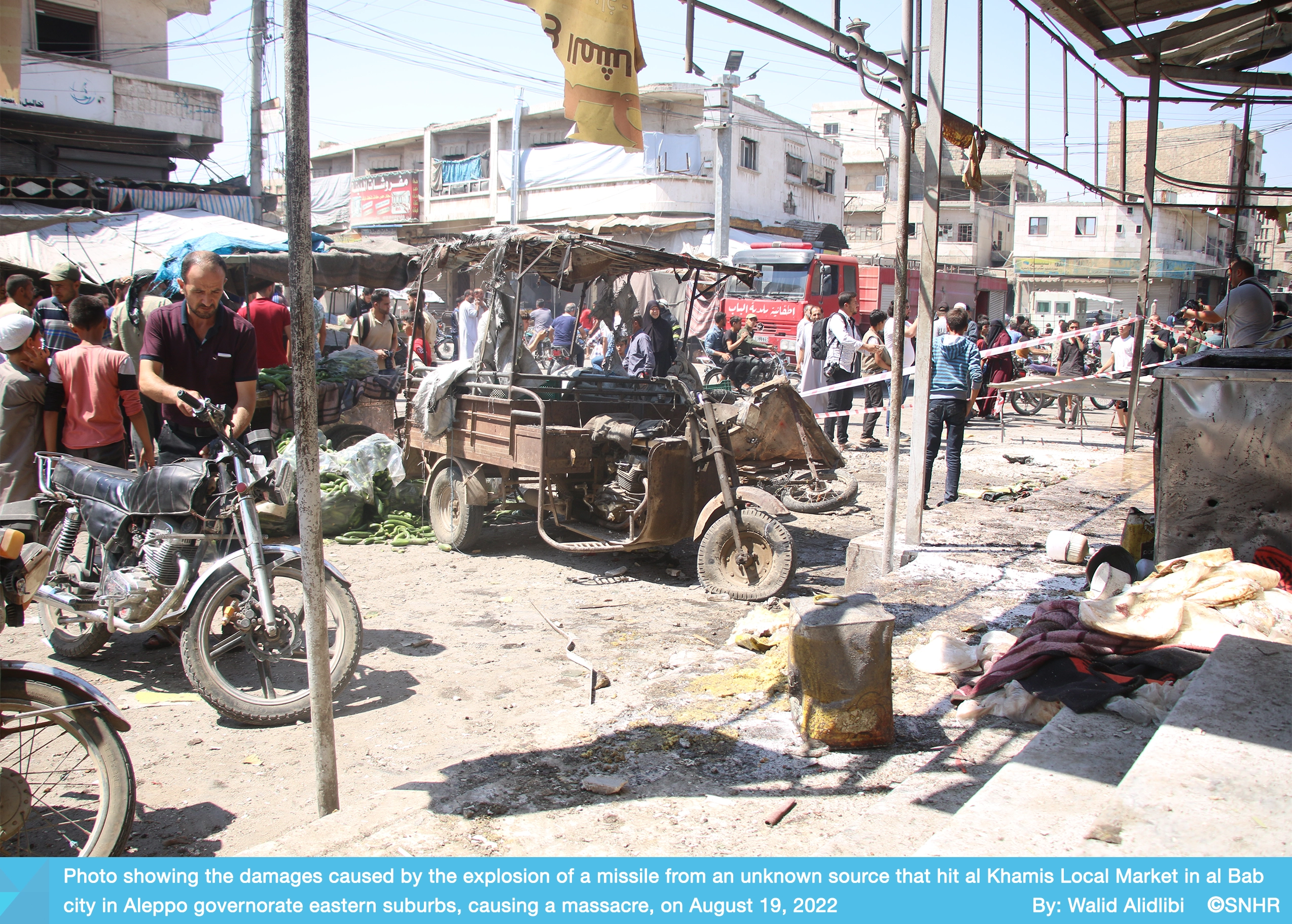 damage caused by the missile strike on al Khamis Local Market in al Bab city on 19-8-2022