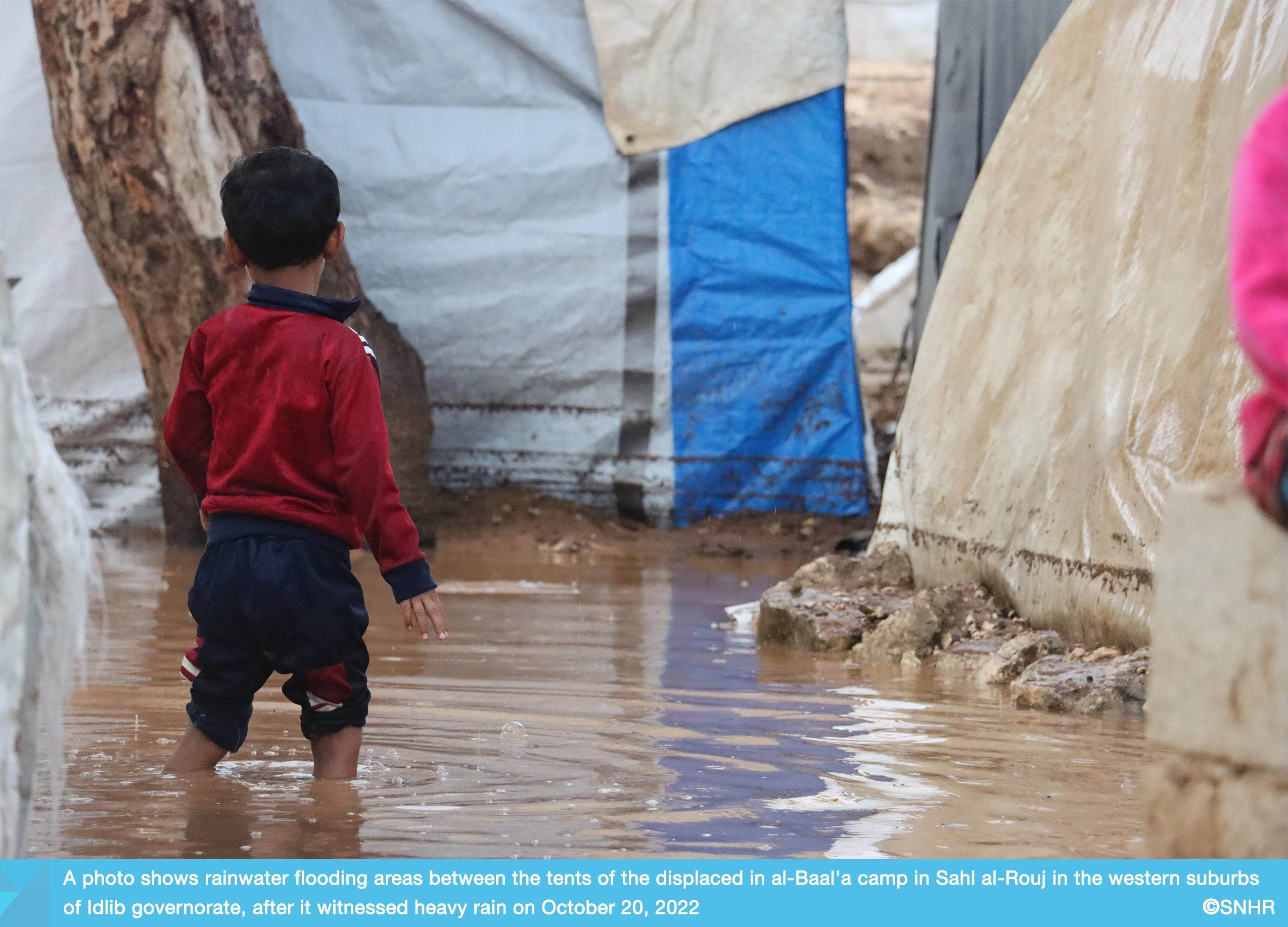 Heavy rains caused damage in camps for the displaced in the suburbs of Idlib on October 20, 2022