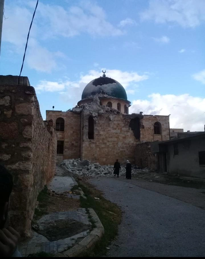 Mosque targeted by Syrian regime forces in the western suburbs of Aleppo governorate, March 19, 2023