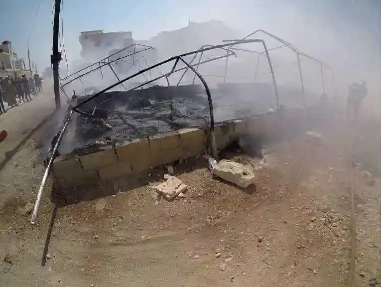 Fire breaks out in a camp for earthquake victims in northwestern Aleppo governorate, June 28, 2023