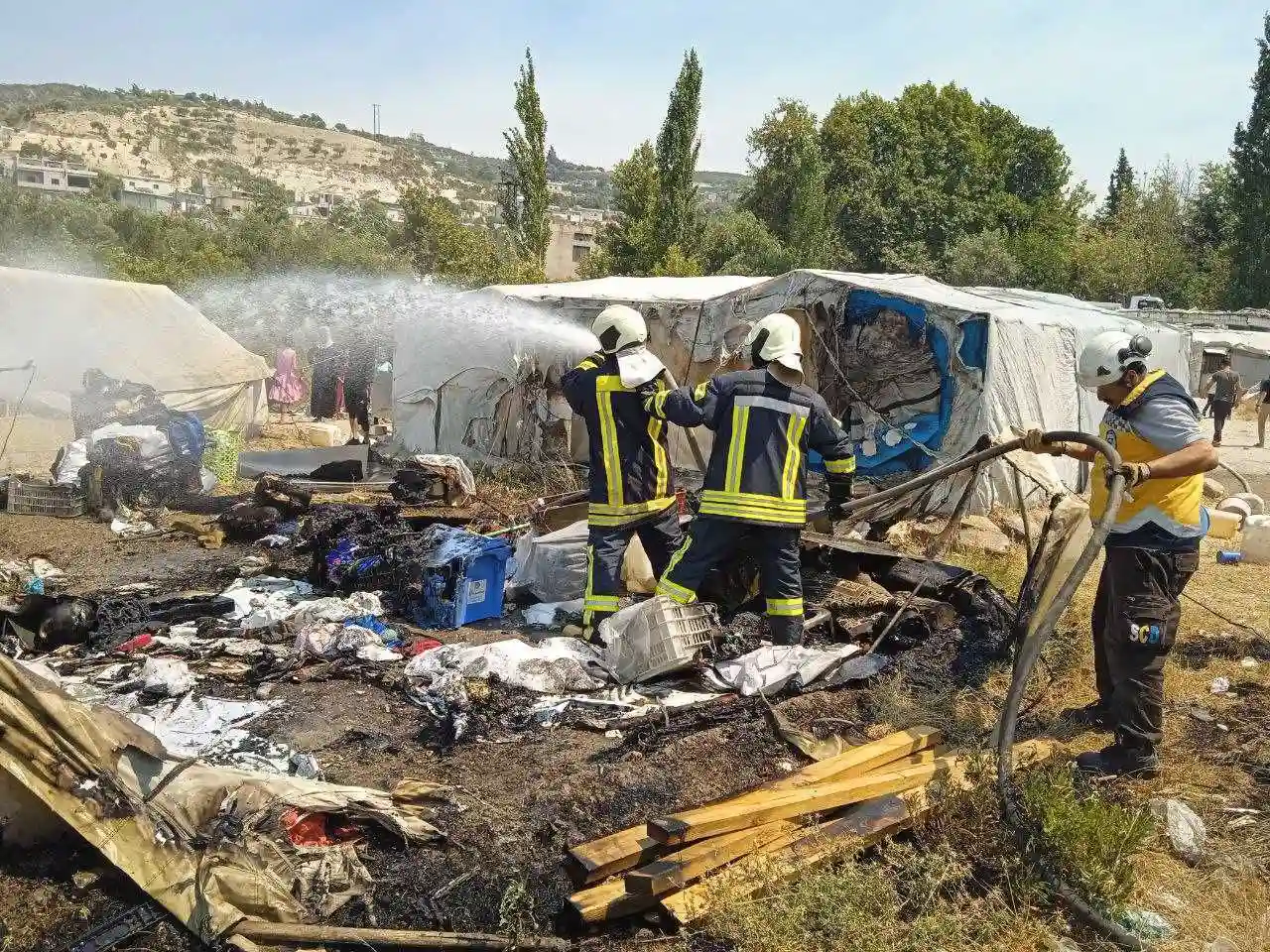 Fire breaks out in an IDPs camp in northwestern Idlib governorate, July 14, 2023