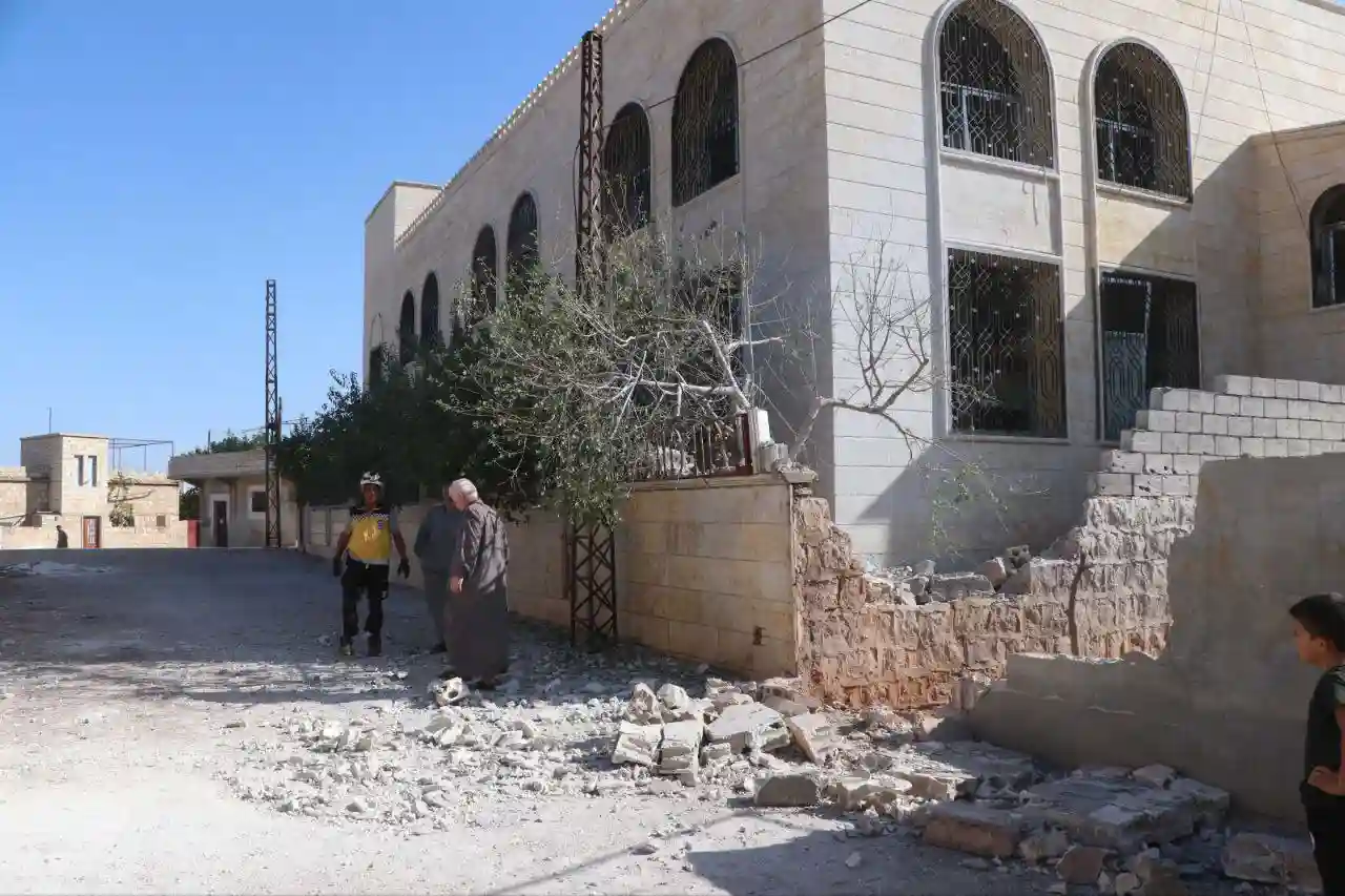 Syrian regime forces bomb Othman bin Affan Mosque in southern Idlib governorate, September 2, 2023
