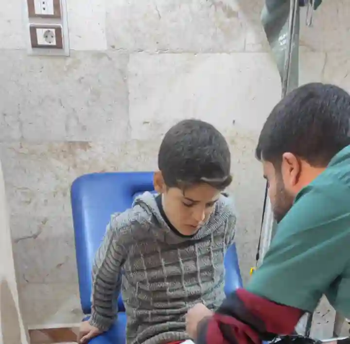 Boy named Mohammad Shu’aib wounded by a war remnant of unidentified source in eastern rural Idlib, November 13, 2023
