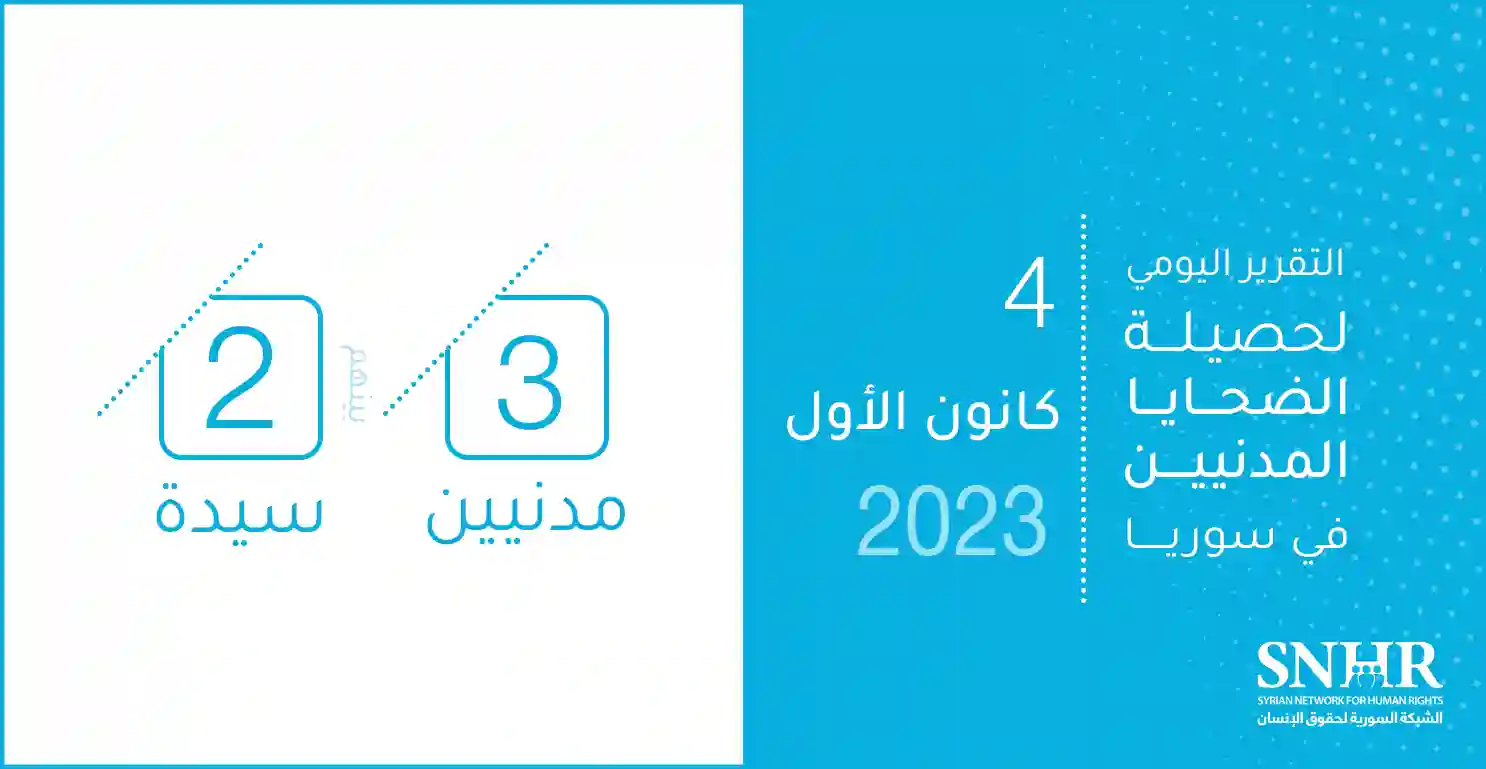 التقرير اليومي لحصيلة الضحايا المدنيين في سوريا 4-12-2023
