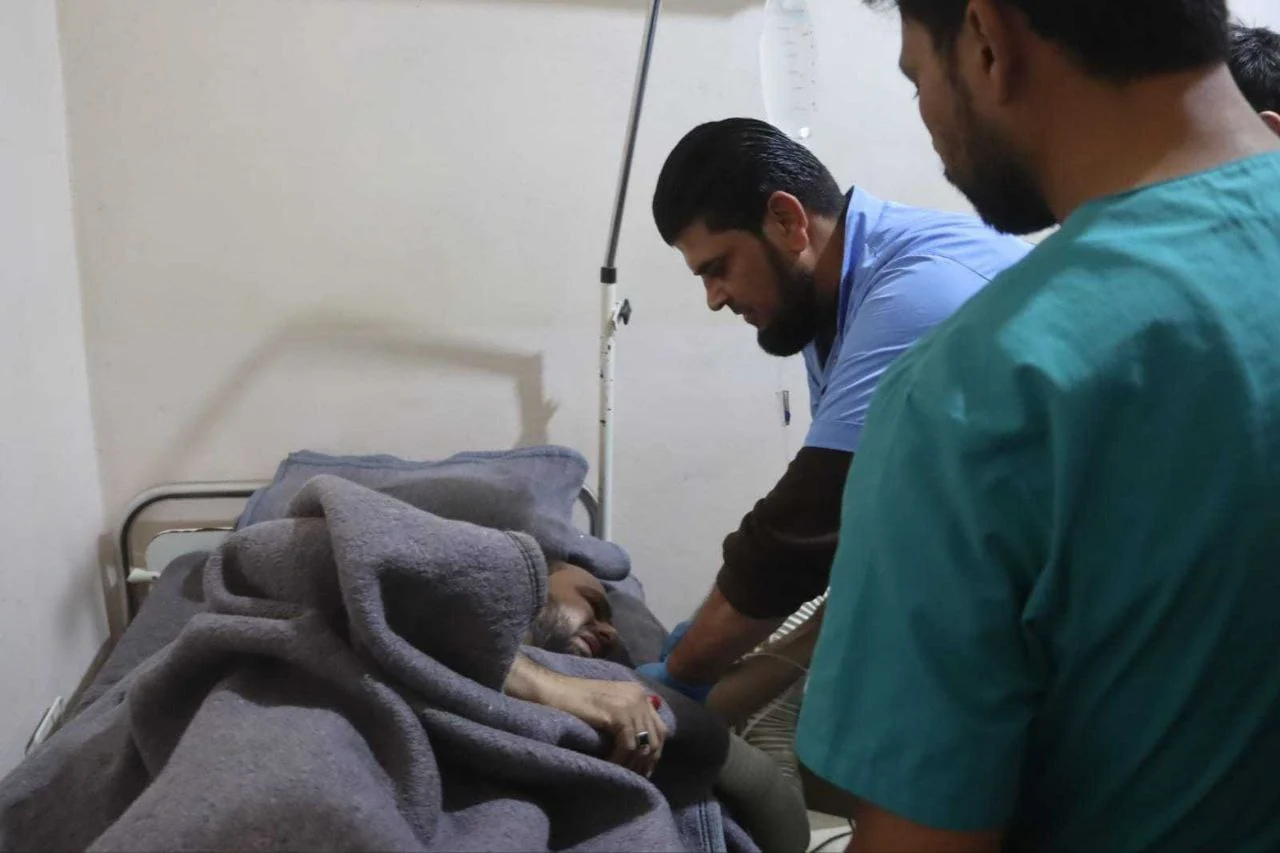 Man named Aref Akoush injured in a ground regime attack in W. Aleppo, October 31, 2024