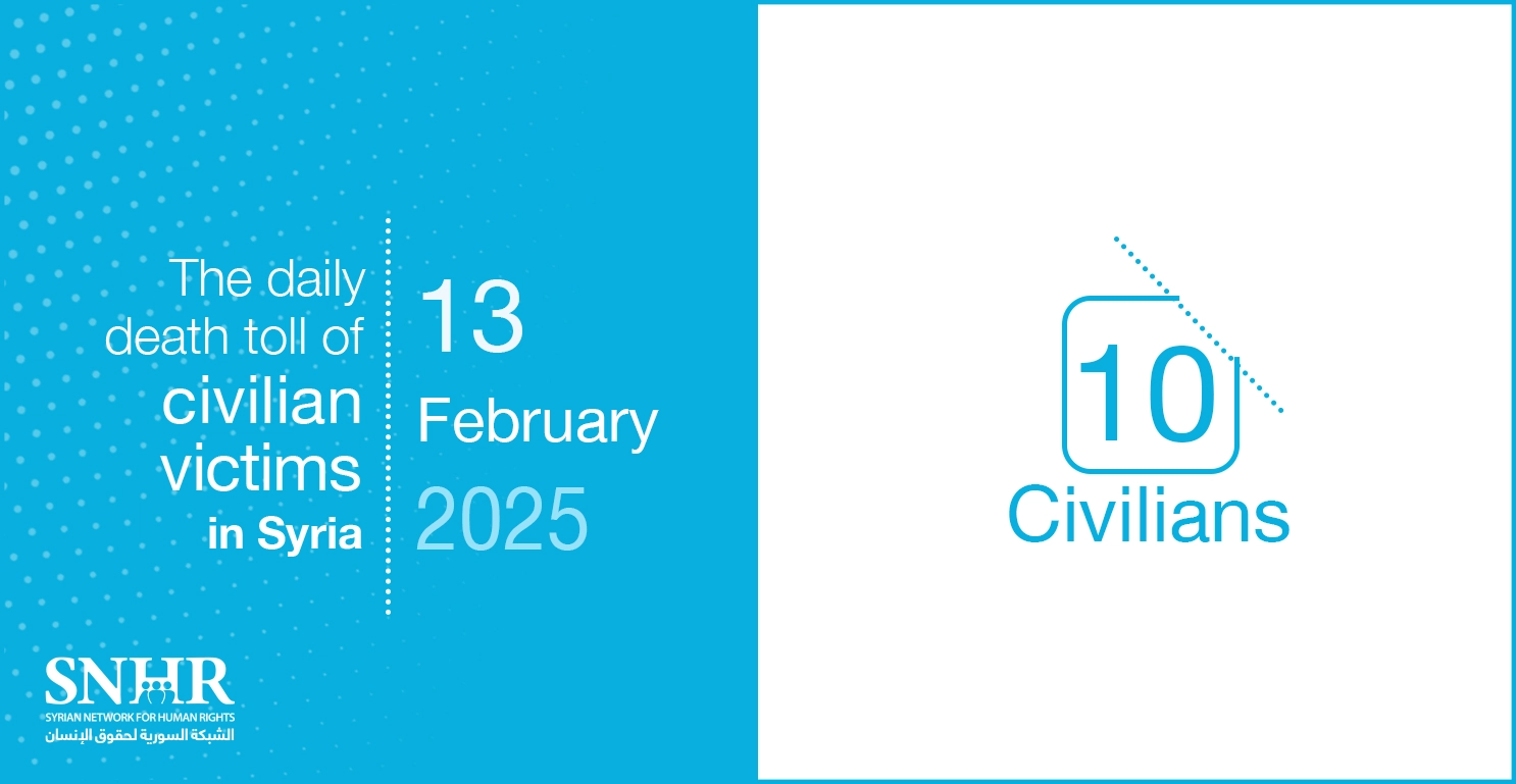 The daily death toll of civilian victims in Syria on February 13, 2025