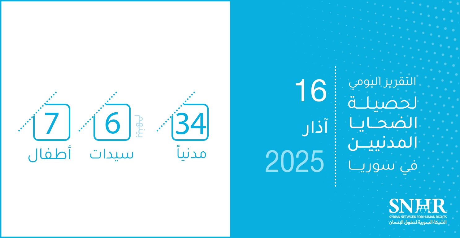 التقرير اليومي لحصيلة الضحايا المدنيين في سوريا 16-3-2025